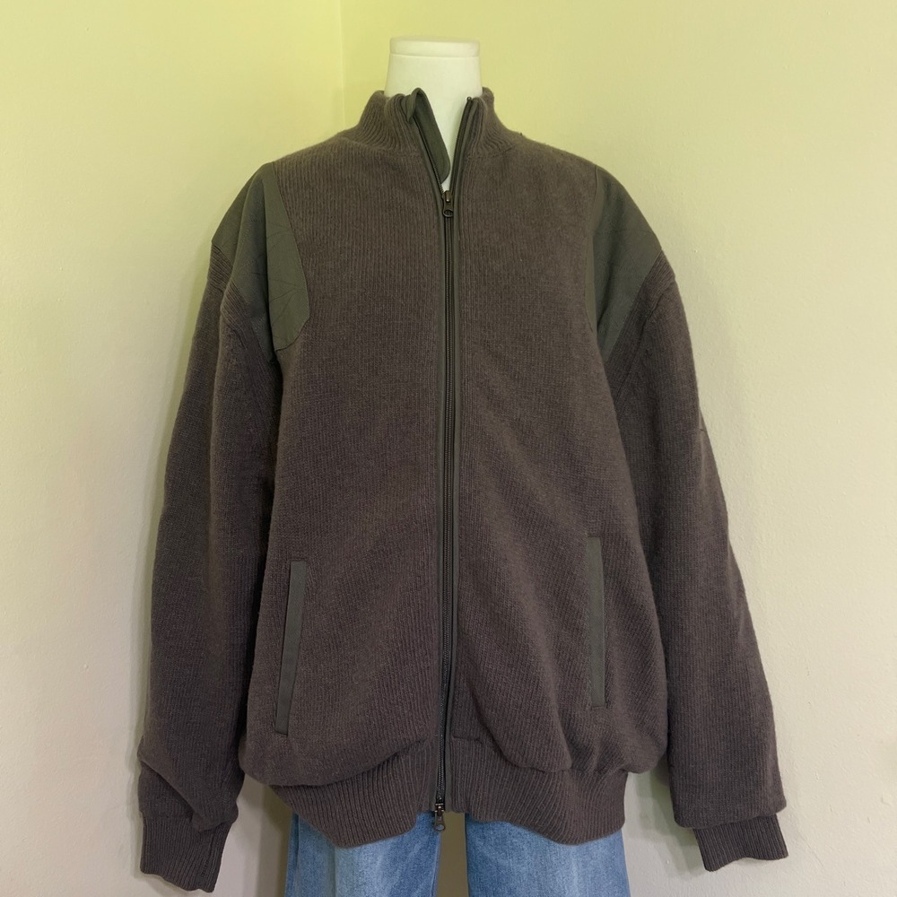 Beretta Lambswool Full Zip Shooting Sweater Brown XL Quilted Shoulder Patches